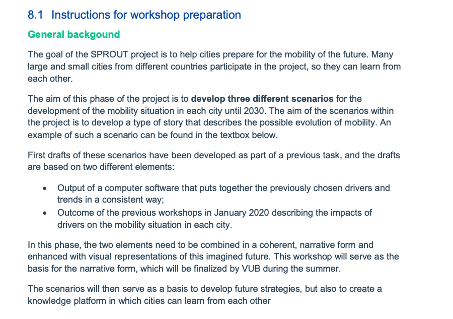 SPROUT - Instructions for Scenario Building Workshops