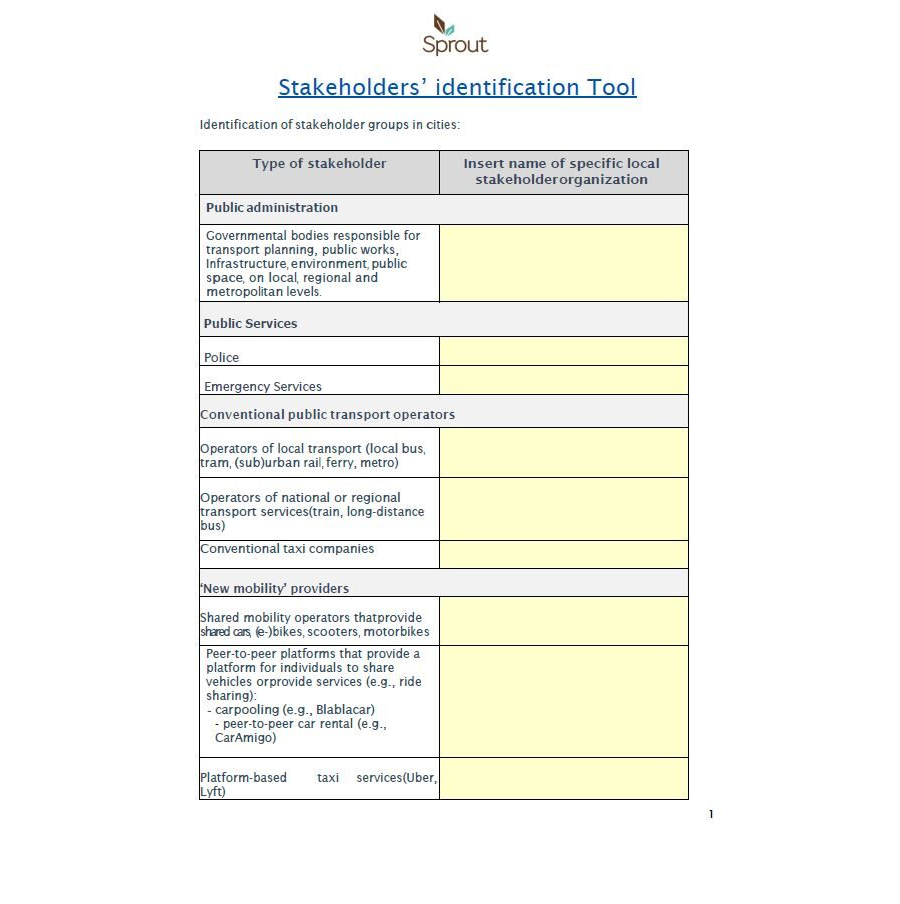 SPROUT - Catalogue of urban mobility stakeholders